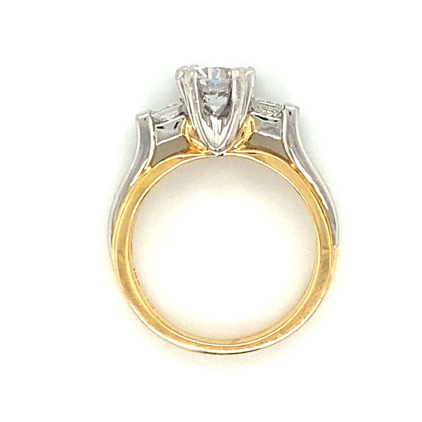 Three Stone Princess Shaped Engagement Ring in Platinum & 18K Yellow Gold