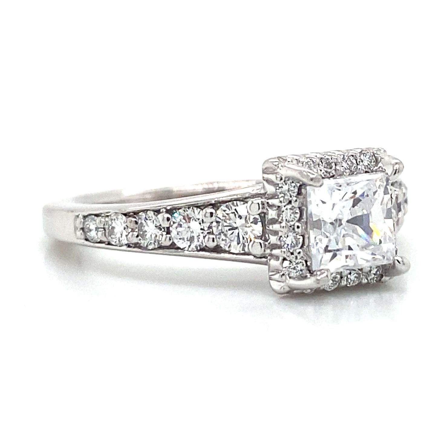 Ritani Square Halo Pave Graduating Engagement Ring in 18K White Gold