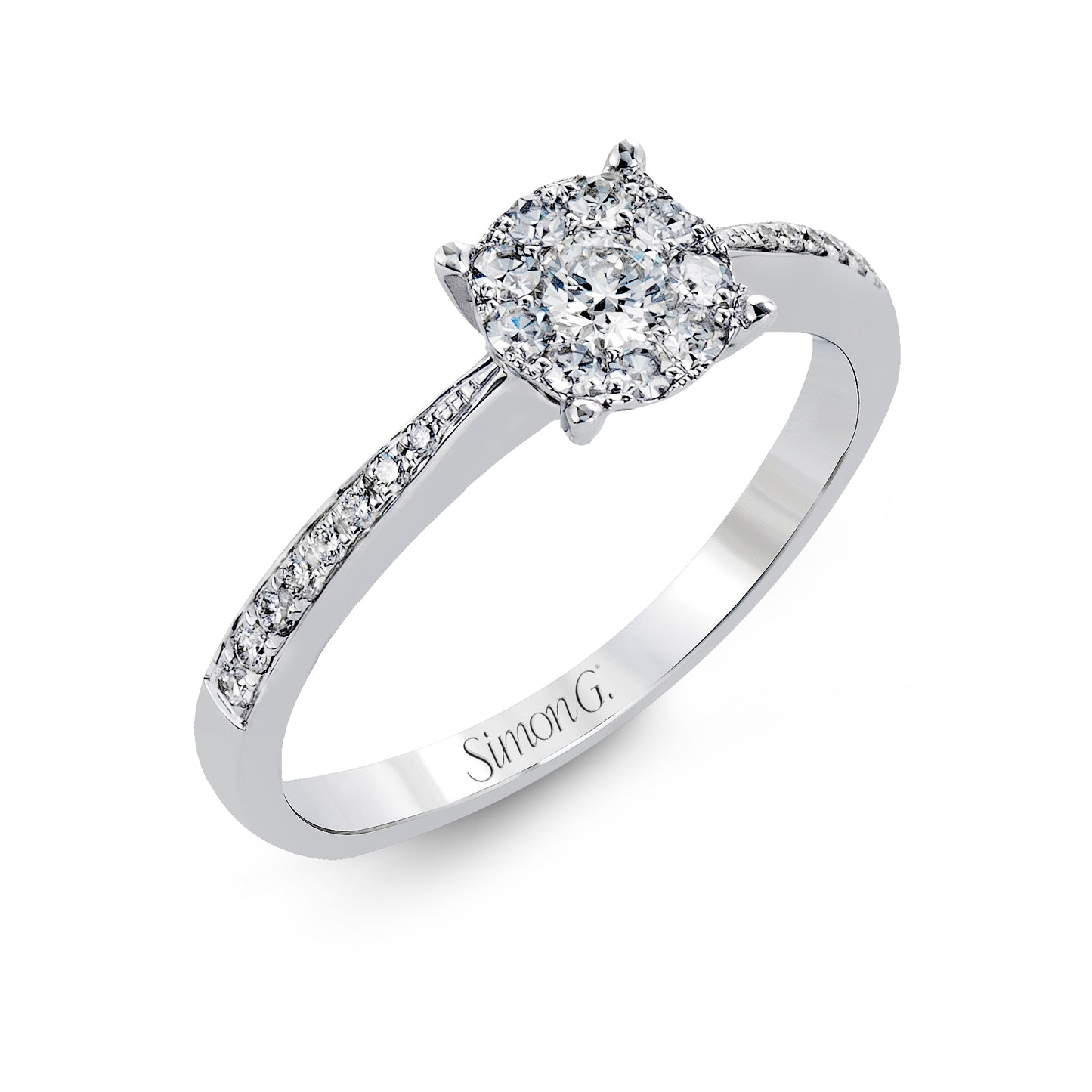 Simon G. Halo Cluster Engagement Ring in 18K White Gold