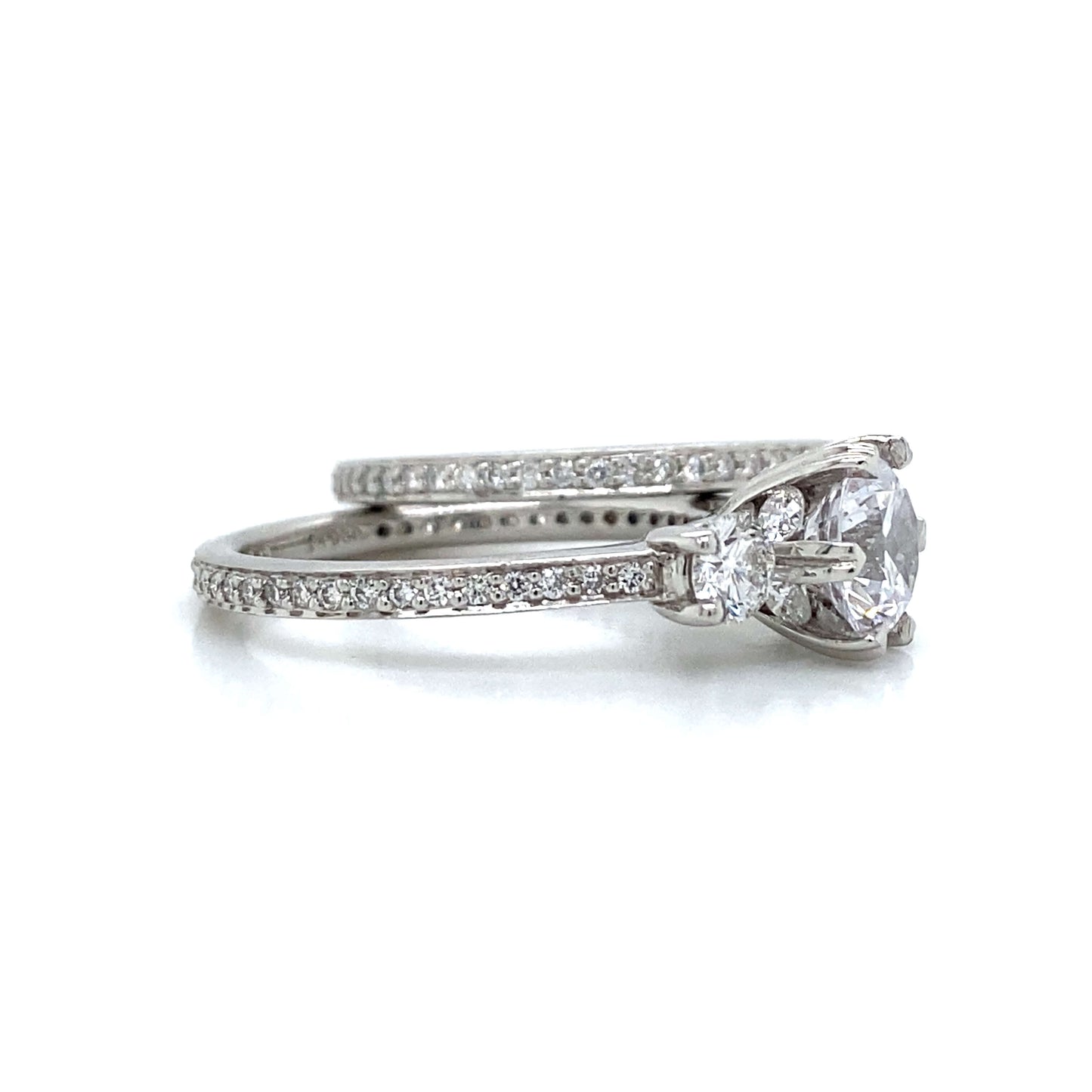 Ritani Three Stone Pave Engagement Set in Platinum