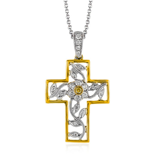 Simon G. Cross Necklace in 18K White and Yellow Gold