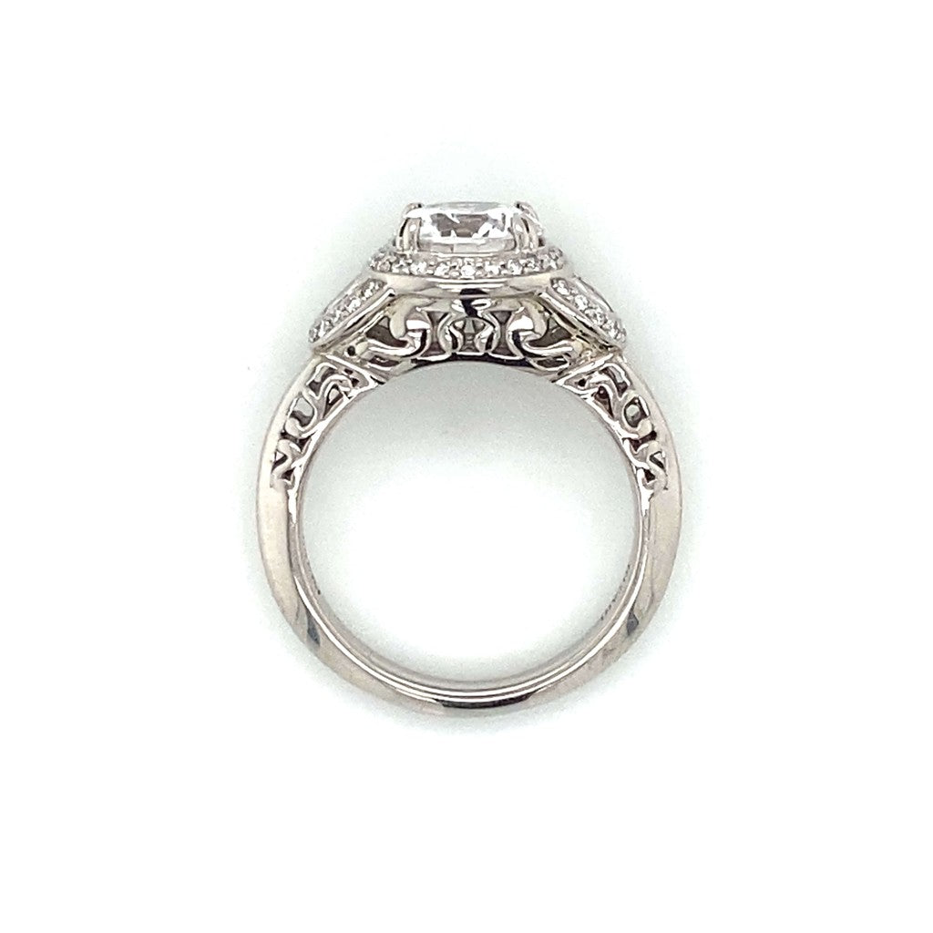 Ritani Three Stone Halo Half Moon Shape Engagement Ring in Palladium