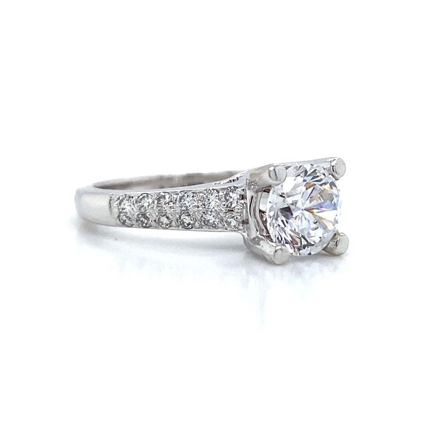 Side Stone Engagement Ring in 14K White Gold