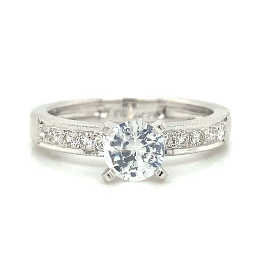 Side Stone Engagement Ring in 18K White Gold