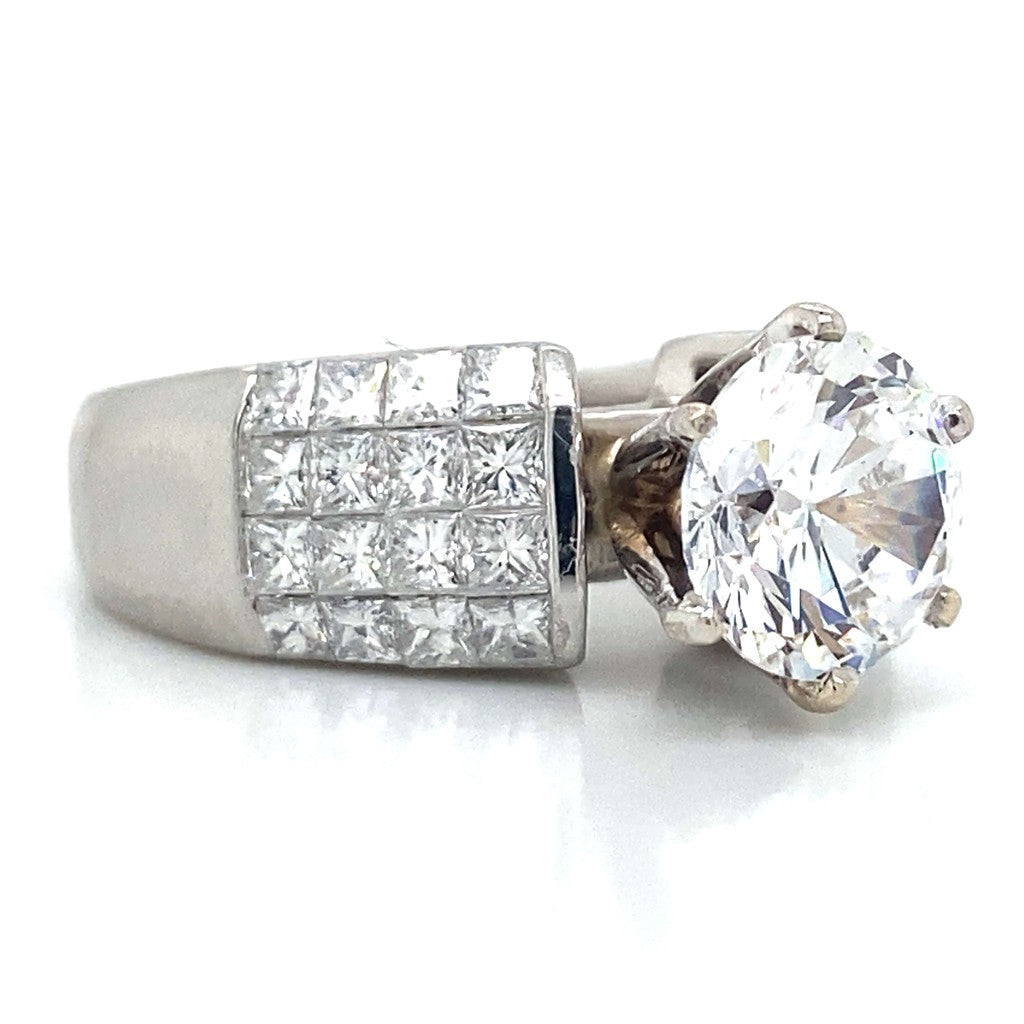 Side Stone Invisible Set Engagement Ring in Platinum