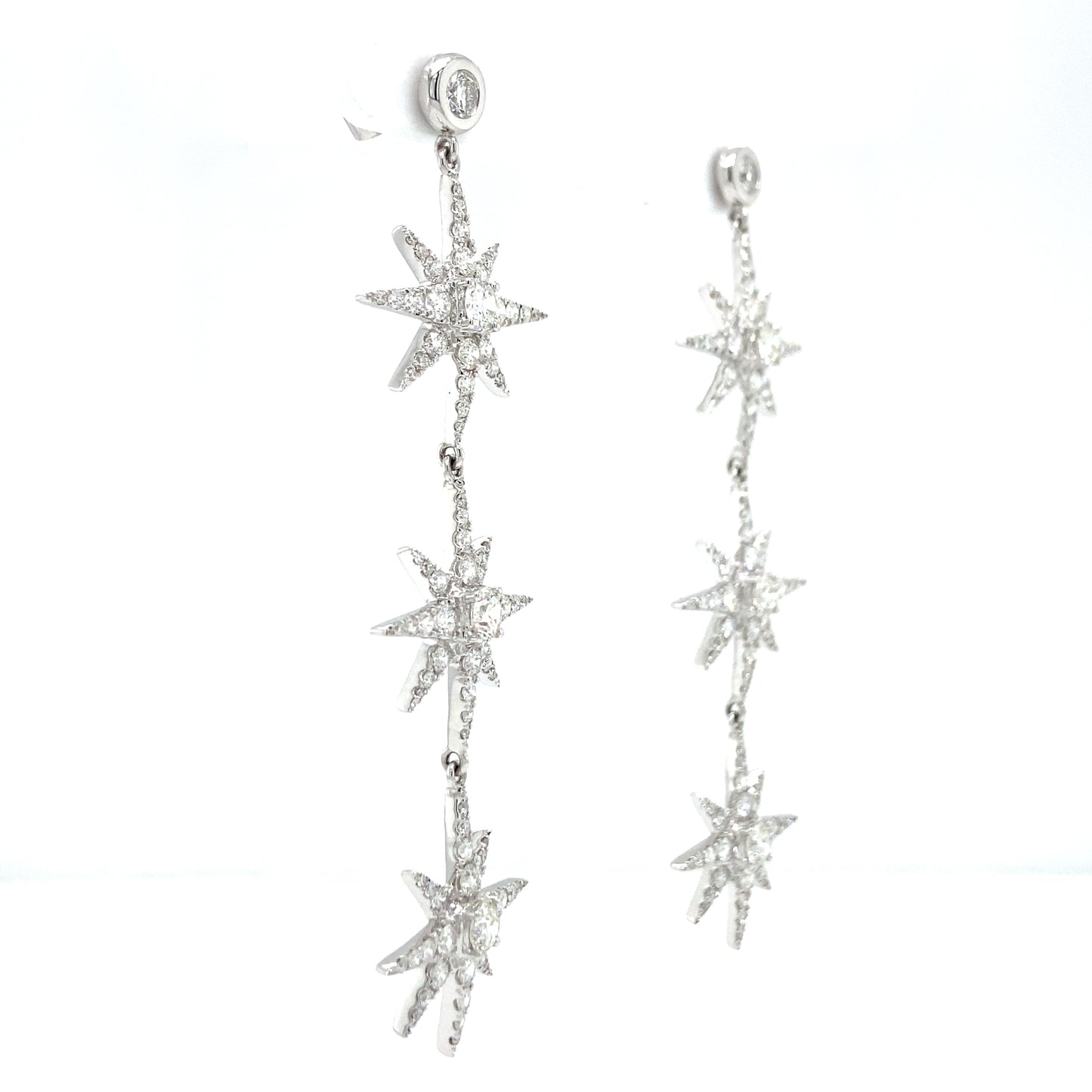 TRIPLE STAR DANGLE EARRINGS (4.44 ct. tw.) IN 18K White GOLD