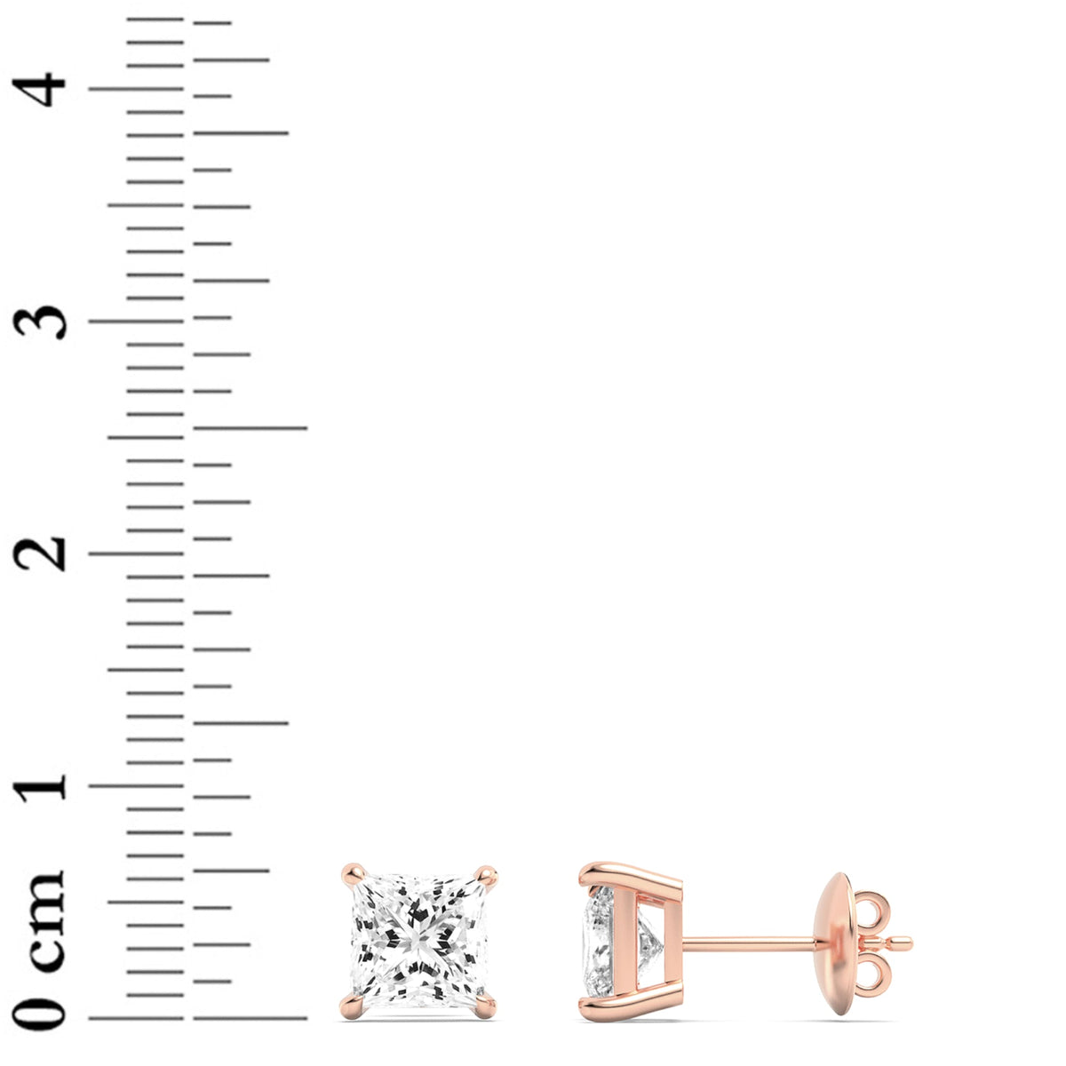 3CTW Princess Lab-Grown Diamond Prong Classic Basket Set Stud Earrings 2 Stones
