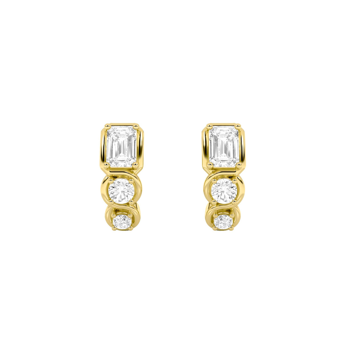 2.5CTW Emerald Lab-Grown Diamond Prong Three Stone Huggie Earrings 6 Stones