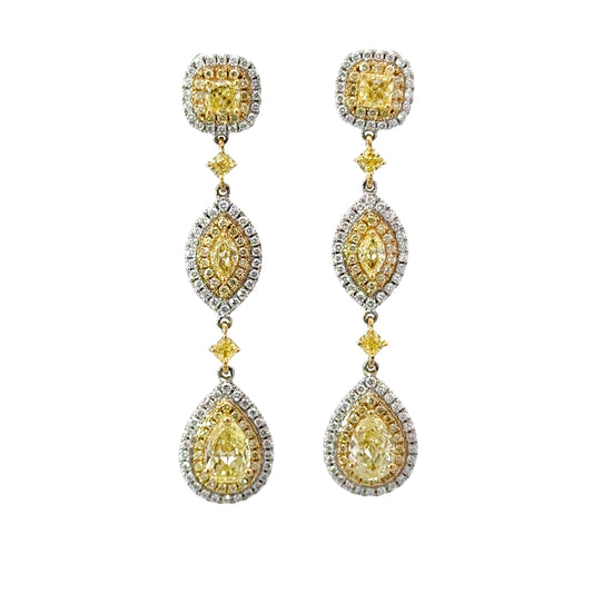 Fancy Shape Yellow Diamond Earrings in 18K Gold