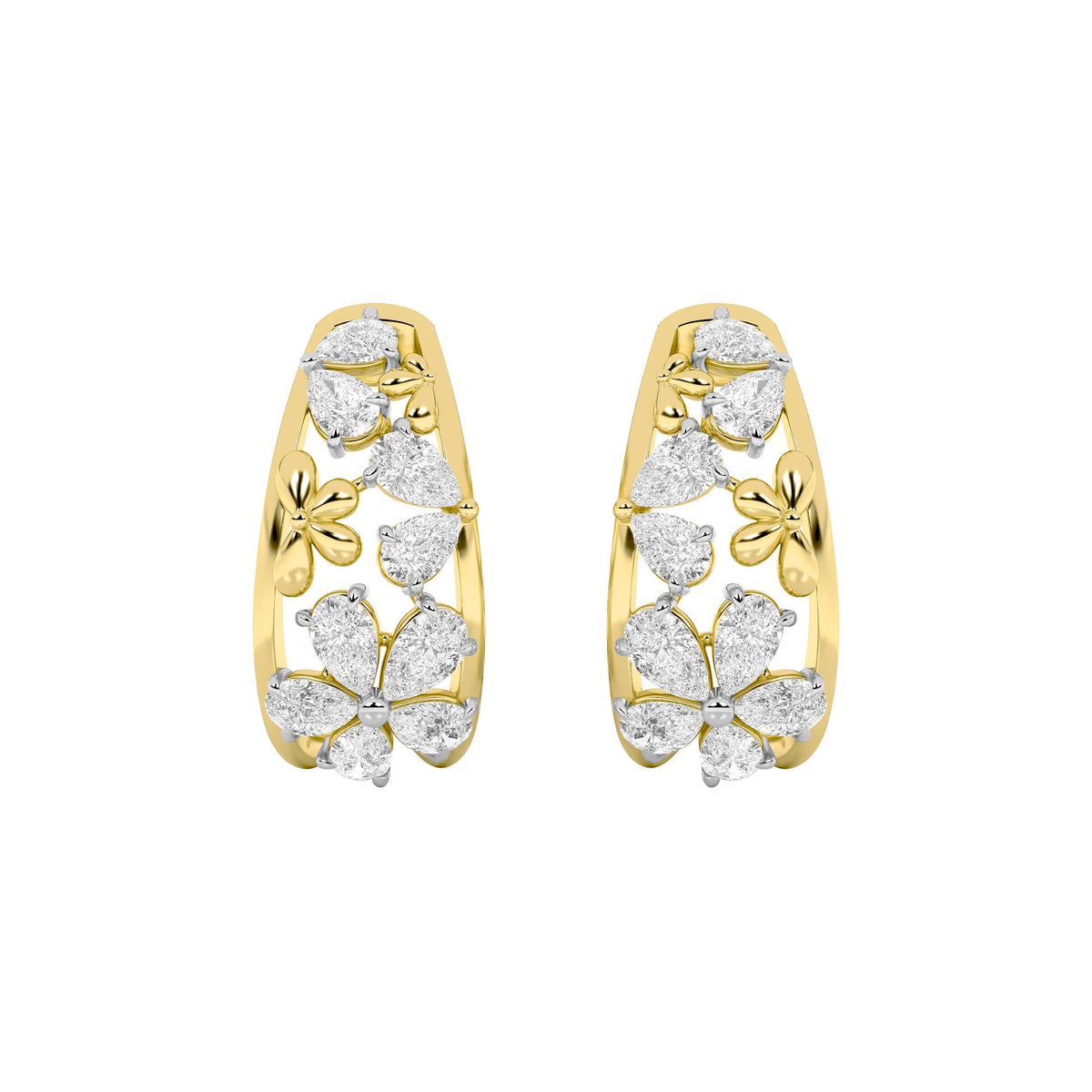 4.5CTW Pear Lab-Grown Diamond Prong Fancy Flower Earrings 18 Stones