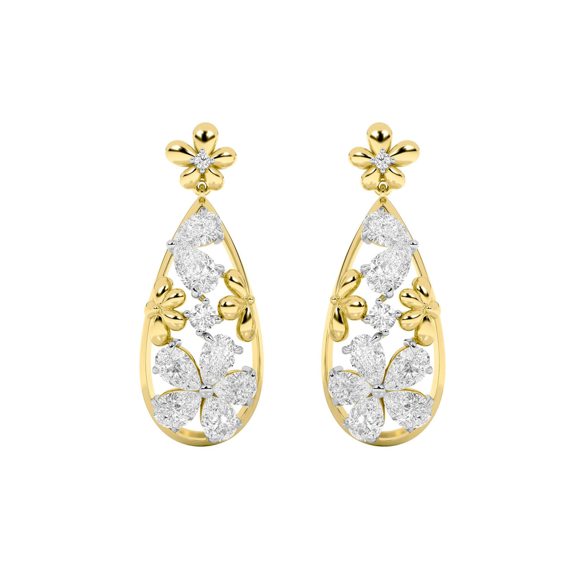 3.75CTW Pear Lab-Grown Diamond Prong Fancy Flower Earrings 20 Stones