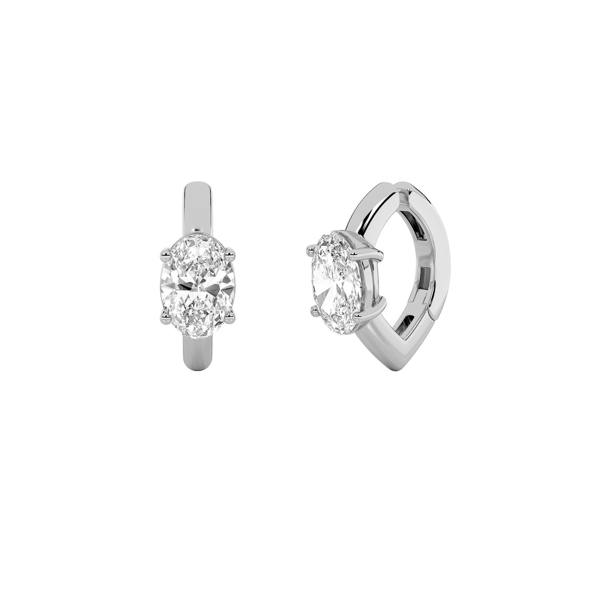 0.5CTW Oval Lab-Grown Diamond Prong Huggie Cuff Half Pair Earrings 1 Stone