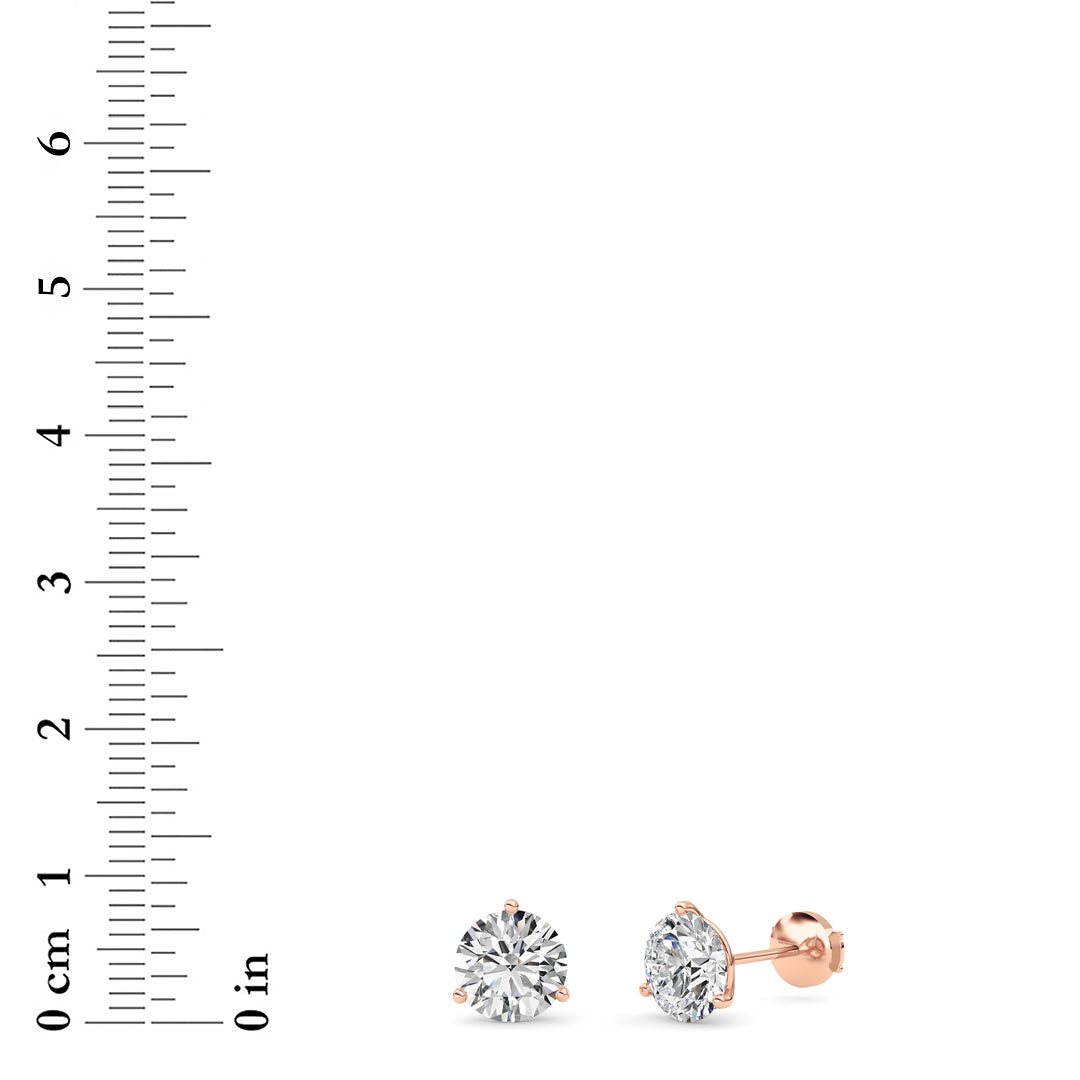 3.5CTW Round Lab-Grown Diamond Three Prong Martini Stud Earrings 2 Stones