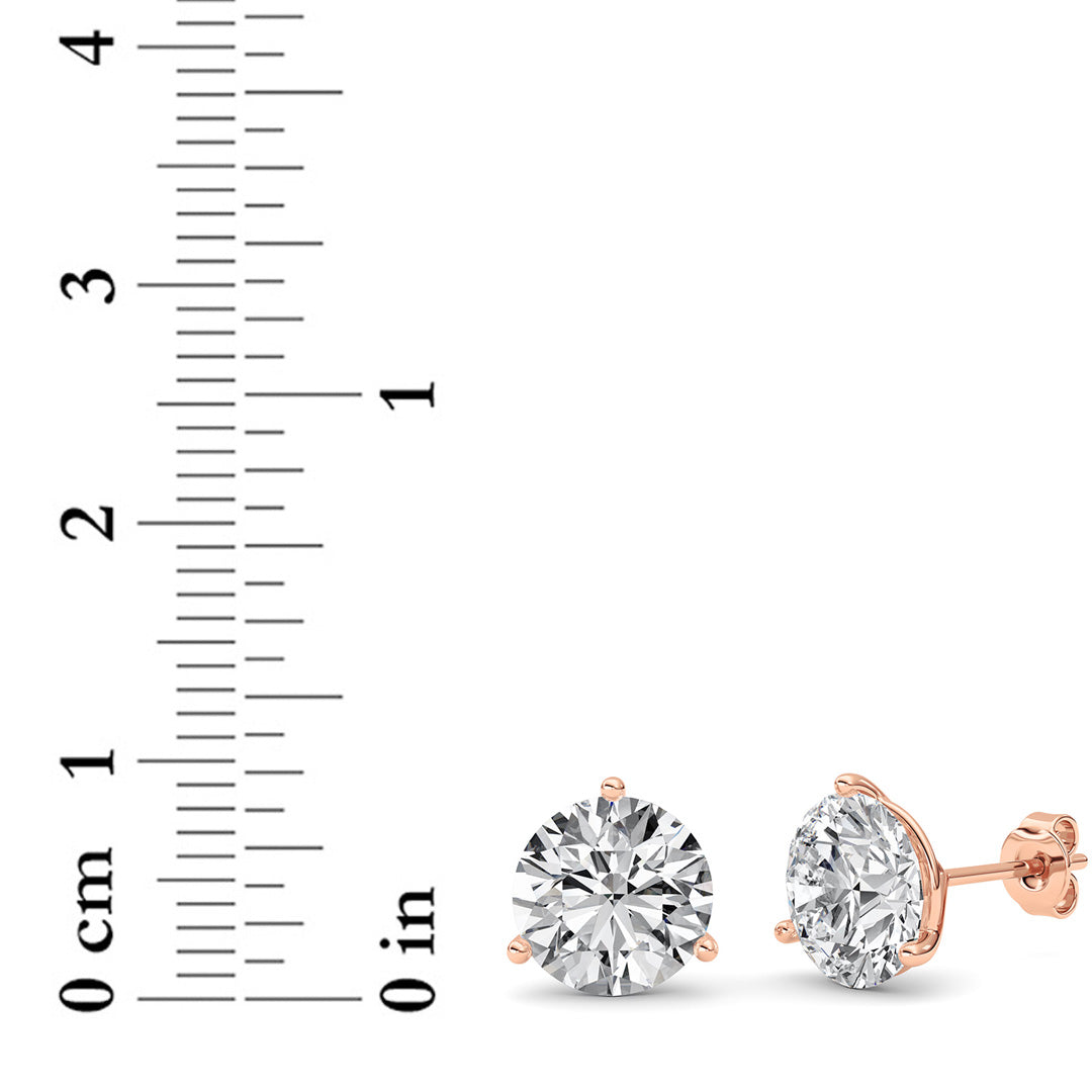 6CTW Round Lab-Grown Diamond Three Prong Martini Stud Earrings 2 Stones