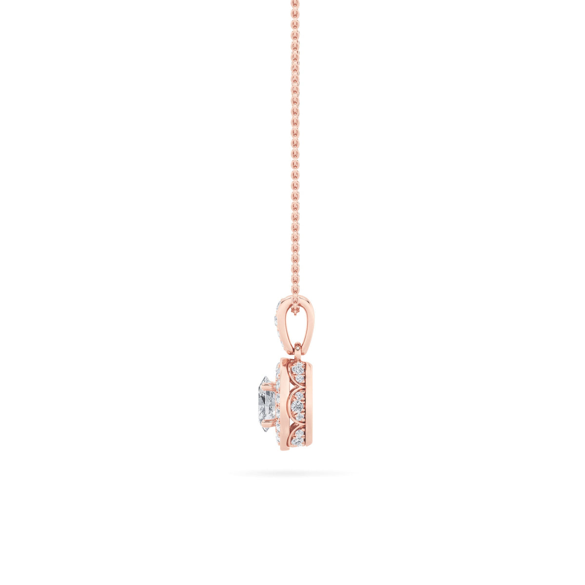 0.75CTW Oval Lab-Grown Diamond Prong Halo Pendant 37 Stones