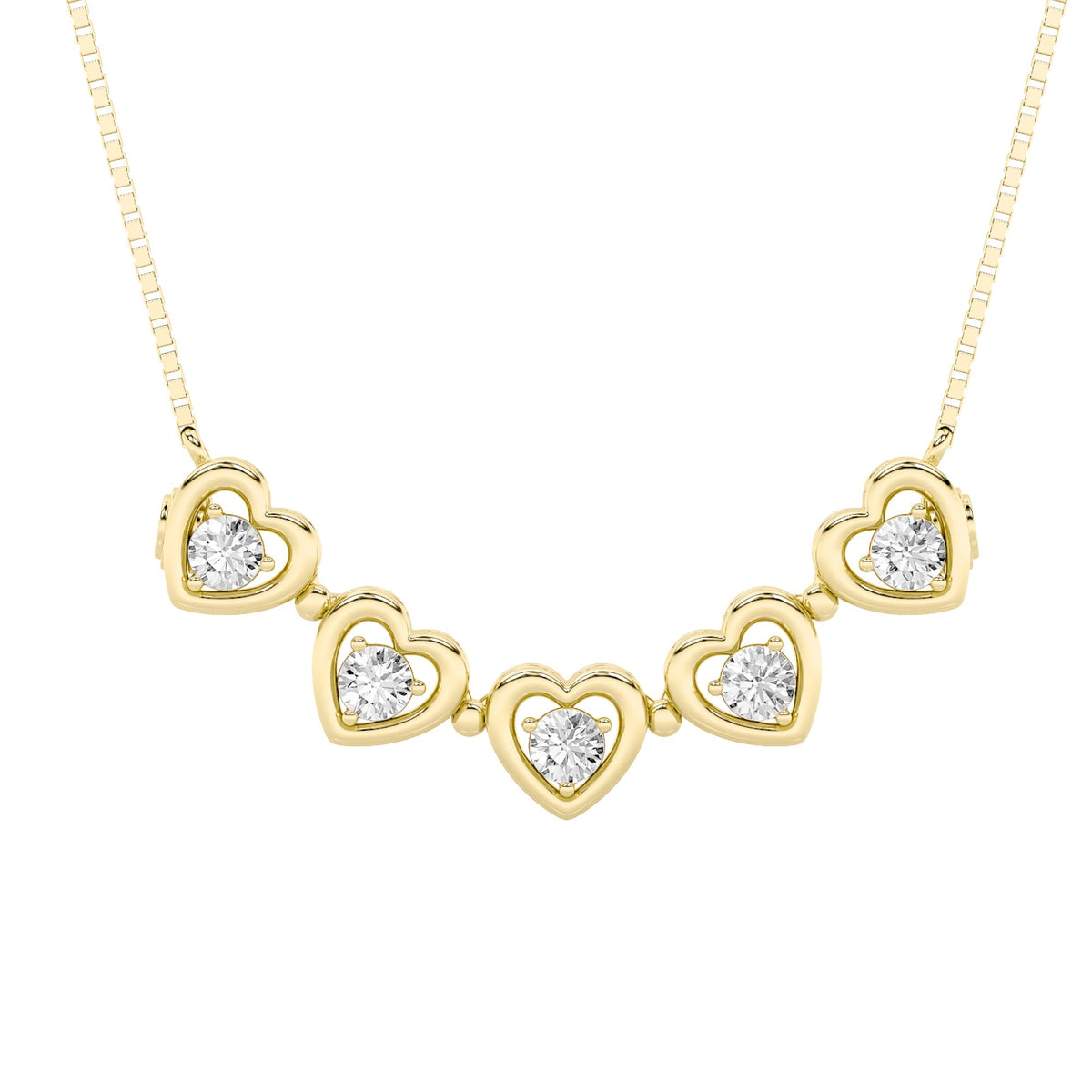 1CTW Round Lab-Grown Diamond Heart Necklace 5 Stones