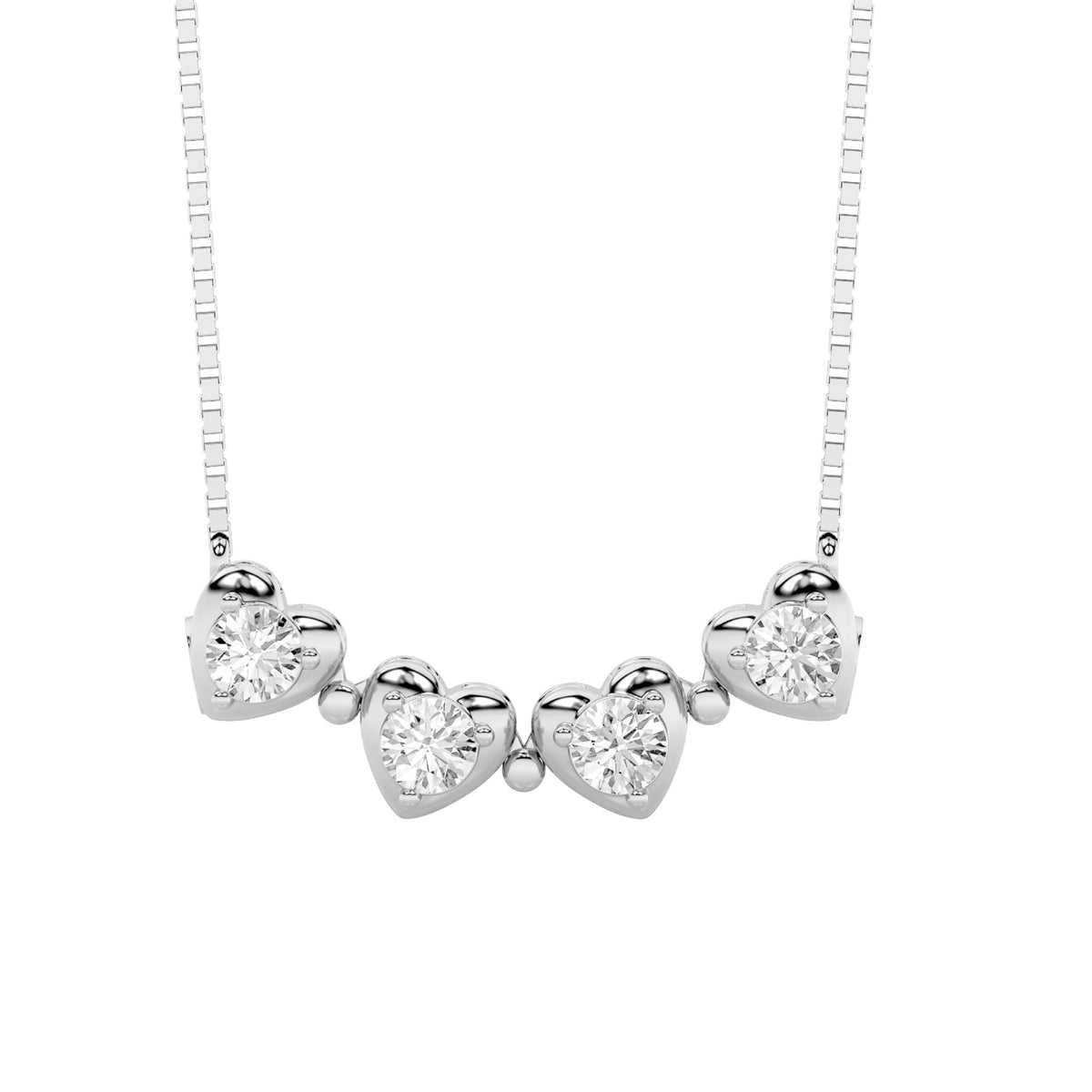 1CTW Round Lab-Grown Diamond Prong Heart Necklace 4 Stones