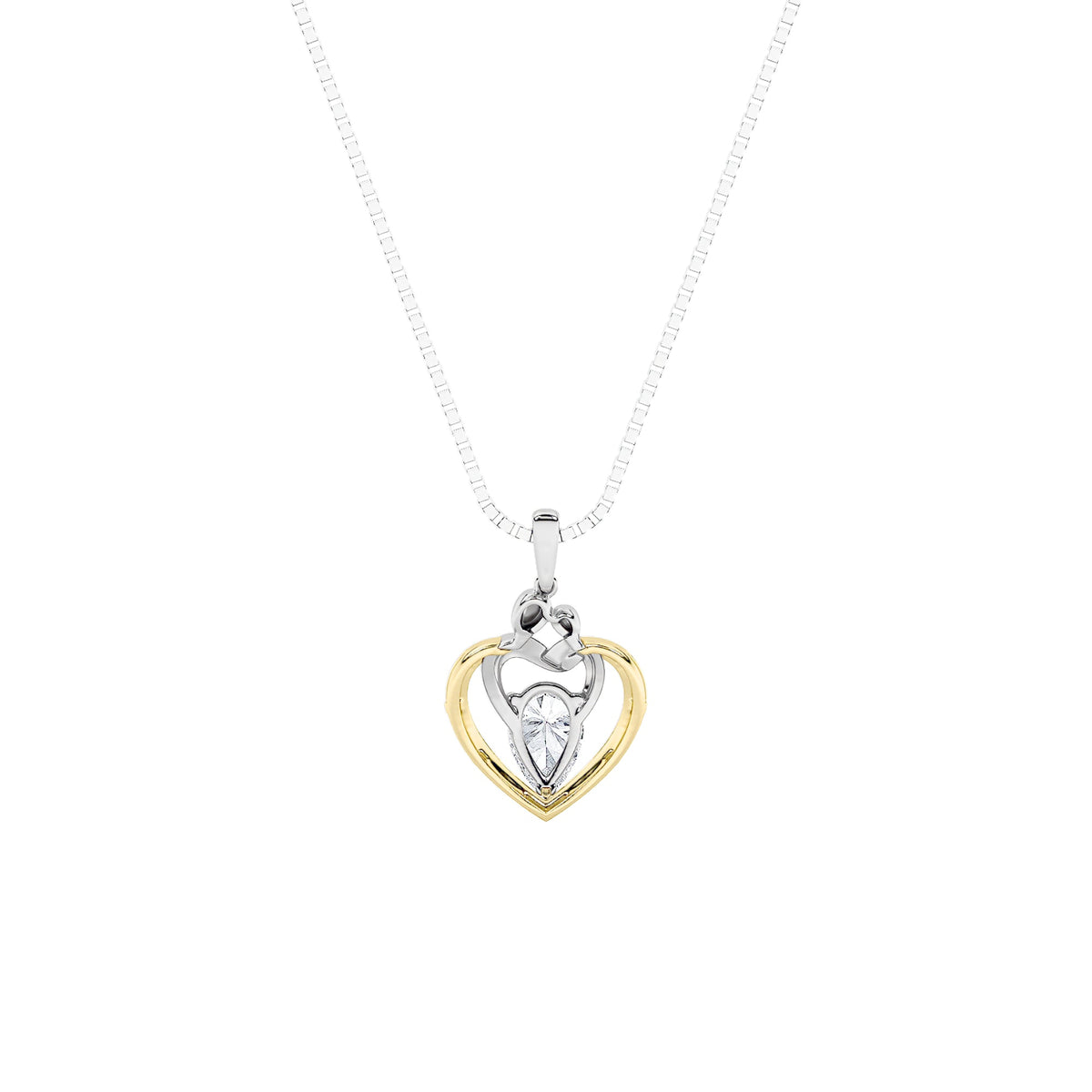 1.5CTW Pear Lab-Grown Diamond Prong Heart Pendant 1 Stone