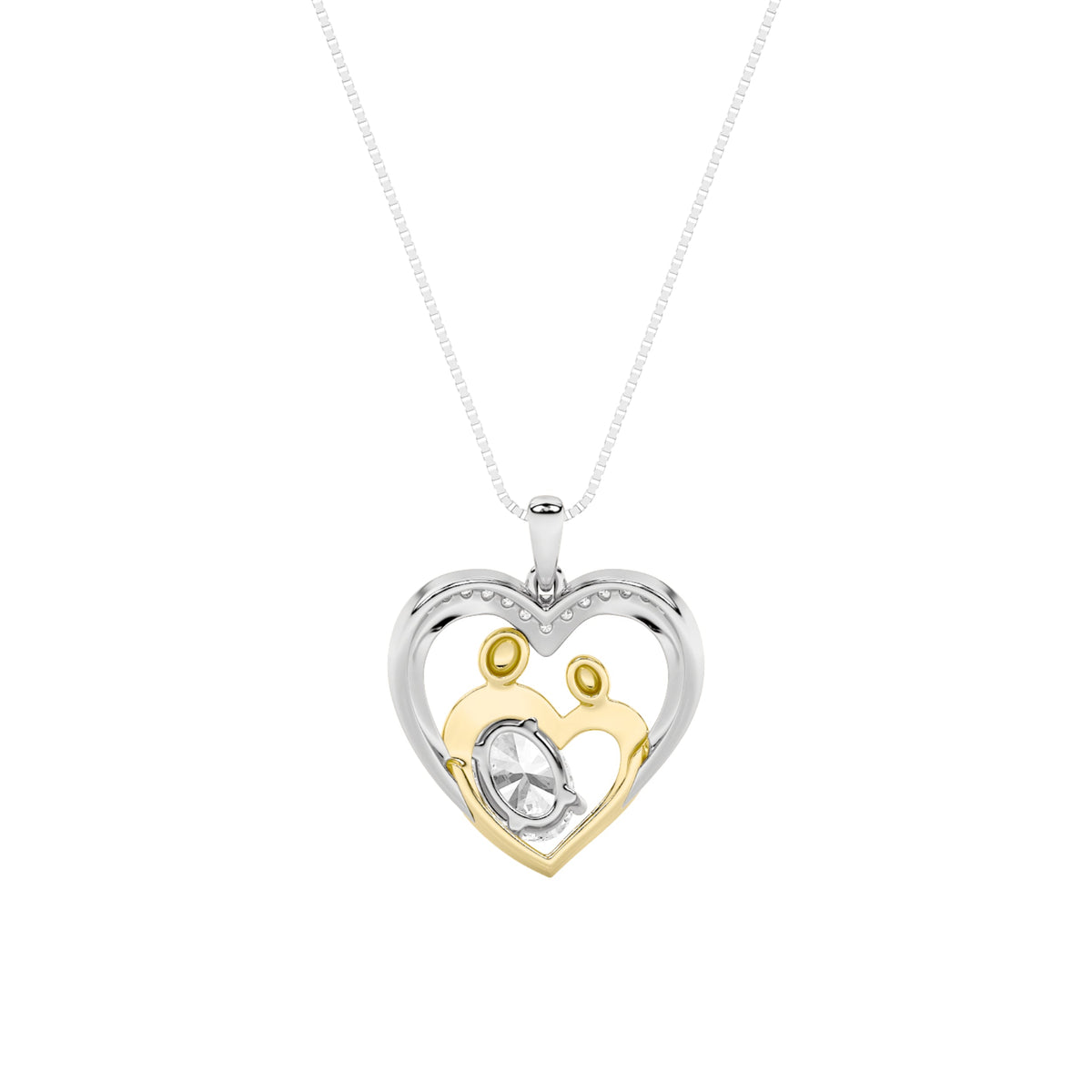 1CTW Oval Lab-Grown Diamond Prong Heart Pendant 14 Stones