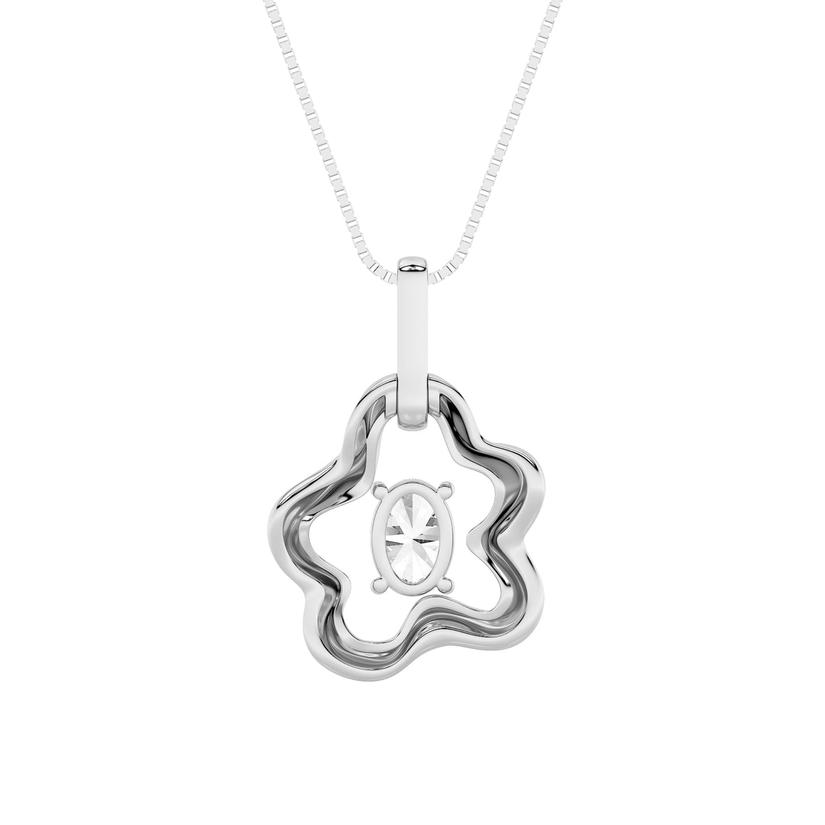 1CTW Oval Lab-Grown Diamond Prong Organic Design Solitaire Pendant 7 Stones
