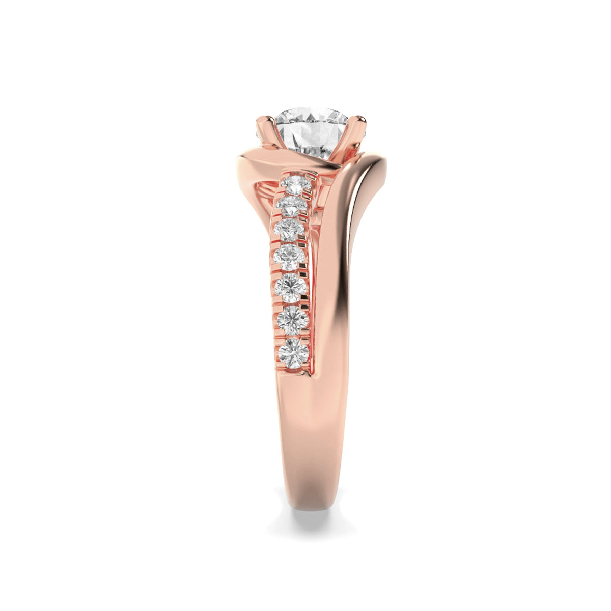 2CTW Round Lab-Grown Diamond Prong Swirl Shank Accented Engagement Ring 15 Stones