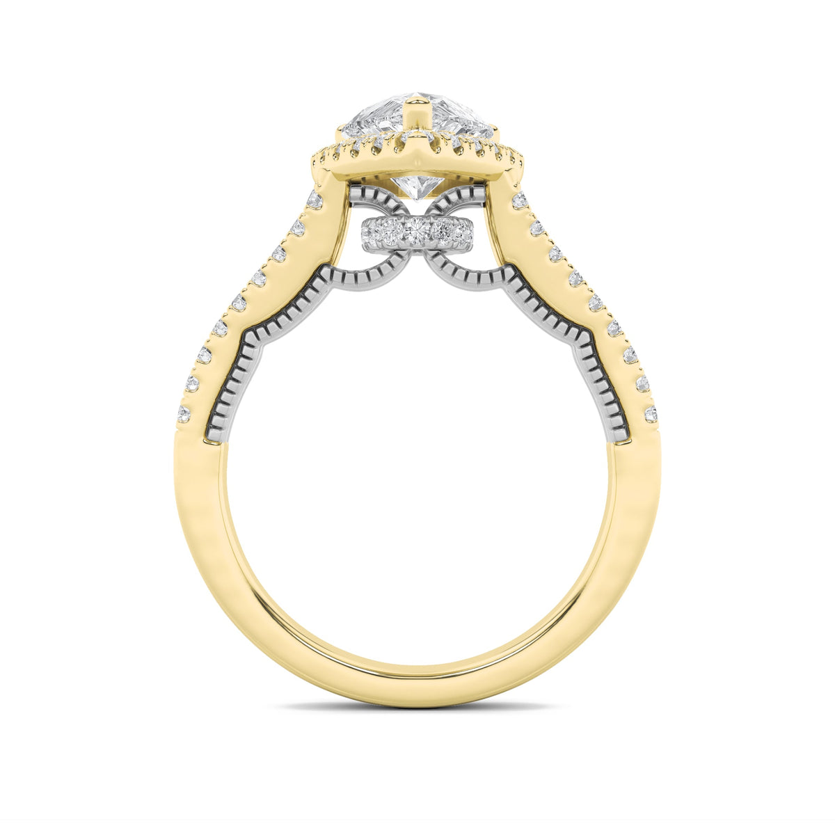 2CTW Pear Lab-Grown Diamond Prong Split Shank Accented Ring 73 Stones