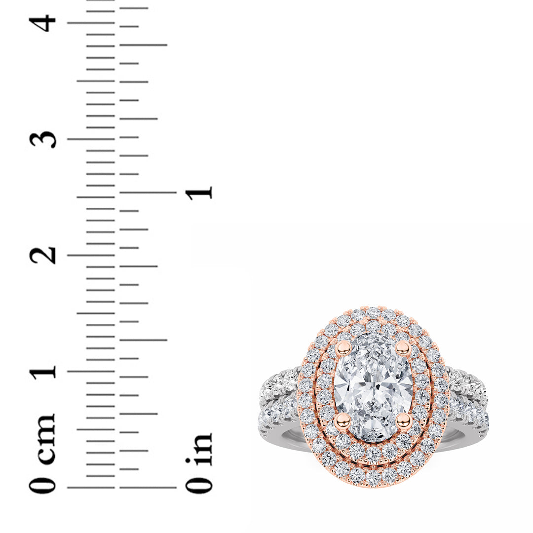 2CTW Oval Lab-Grown Diamond Prong Double Halo Bridal Set Engagement Ring Set 82 Stones