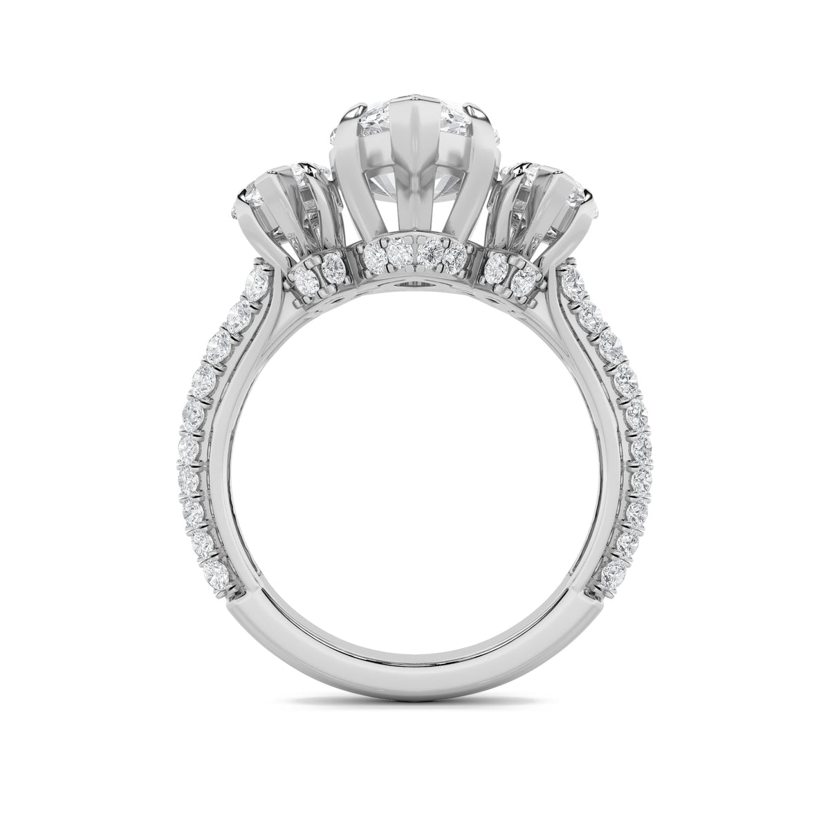 7.75CTW Marquise Lab-Grown Diamond Prong Bold Statement Accented Ring 59 Stones