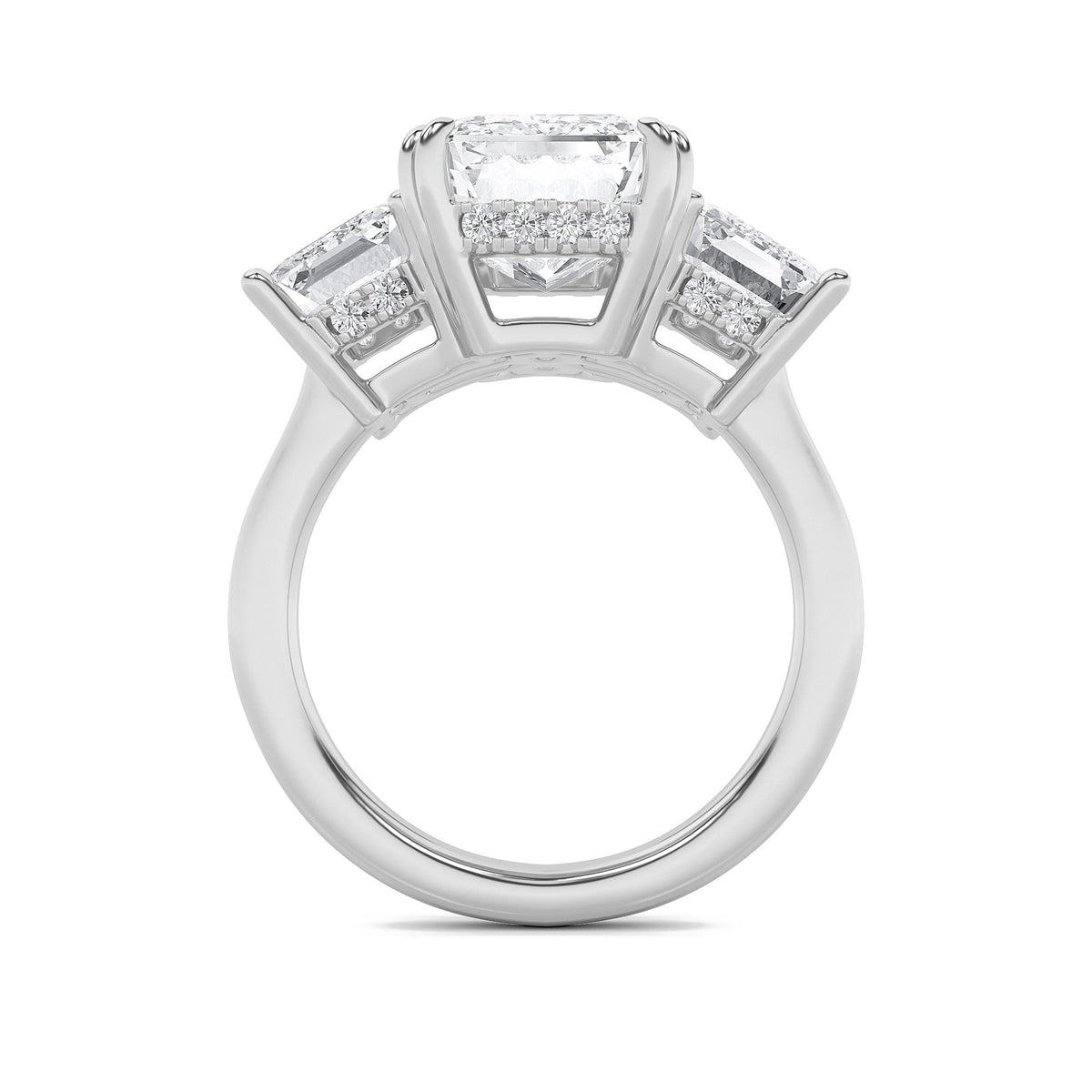 8.25CTW Emerald Lab-Grown Diamond Prong Bold Three Stone Accented Ring 19 Stones