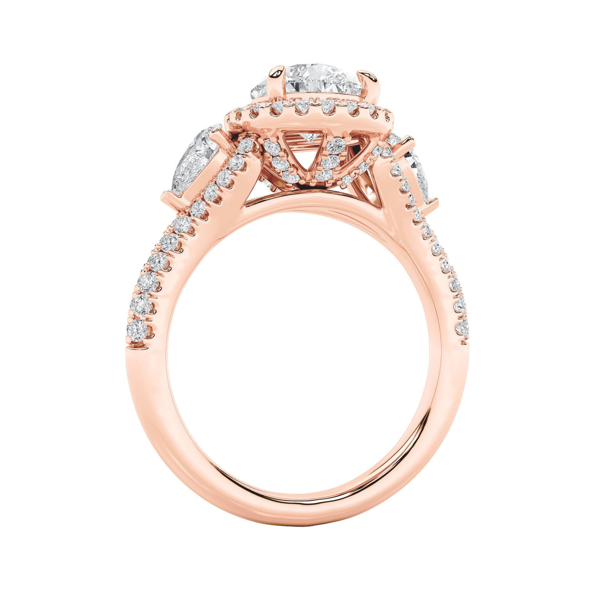 3CTW Pear Lab-Grown Diamond Prong Three Stone Bold Accented Engagement Ring 91 Stones