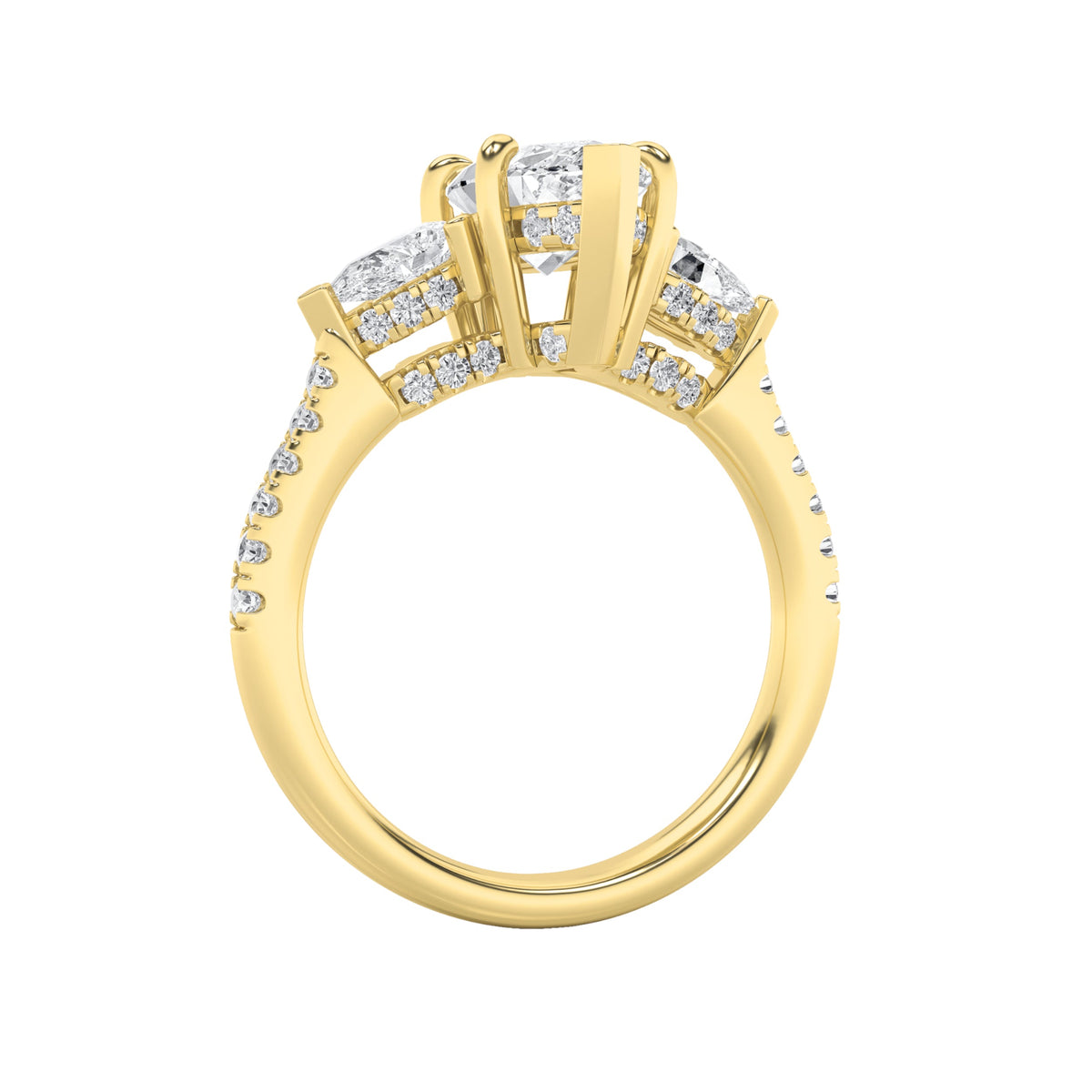 3CTW Marquise Lab-Grown Diamond Prong Three Stone Accented Engagement Ring 51 Stones