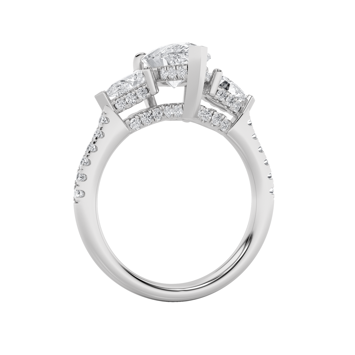 3CTW Pear Lab-Grown Diamond Prong Three Stone Accented Engagement Ring 54 Stones
