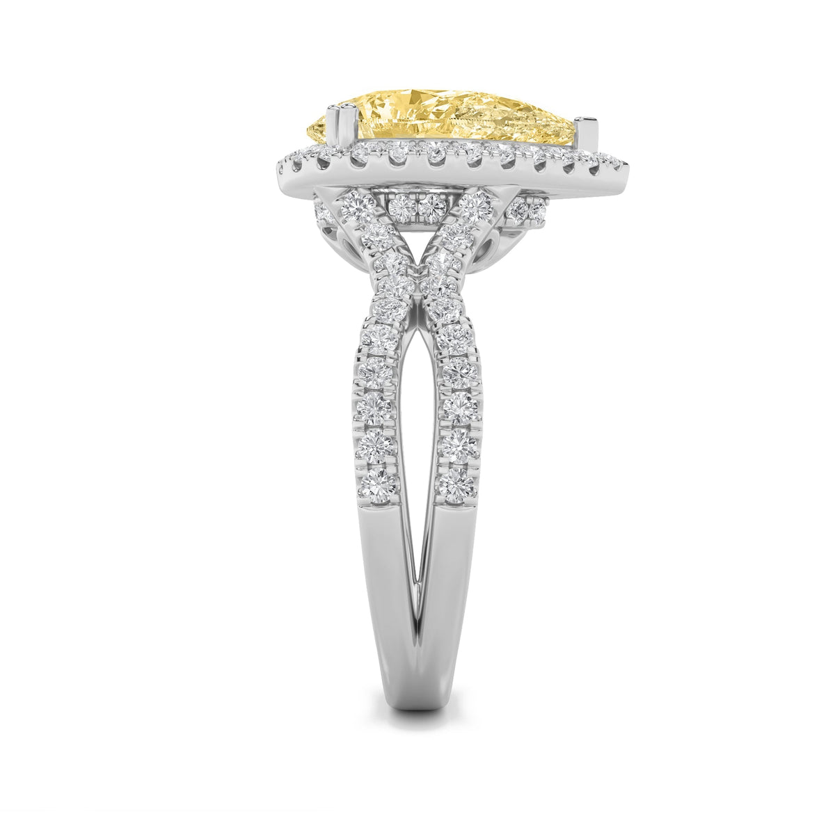 4CTW Pear Lab-Grown Diamond Prong Split Shank Halo Engagement Ring 77 Stones