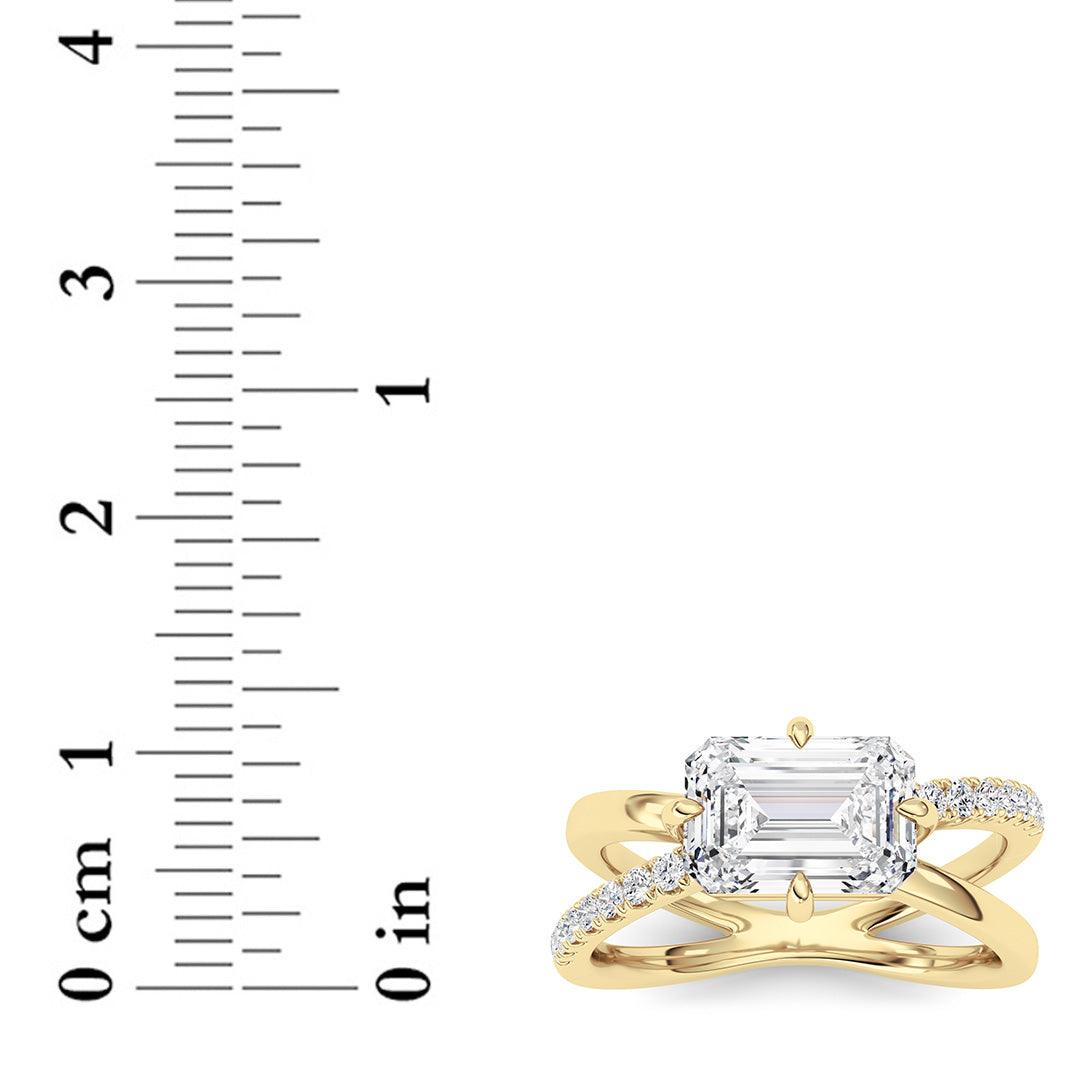 2CTW Emerald Lab-Grown Diamond Prong East West Accented Solitaire Ring 15 Stones