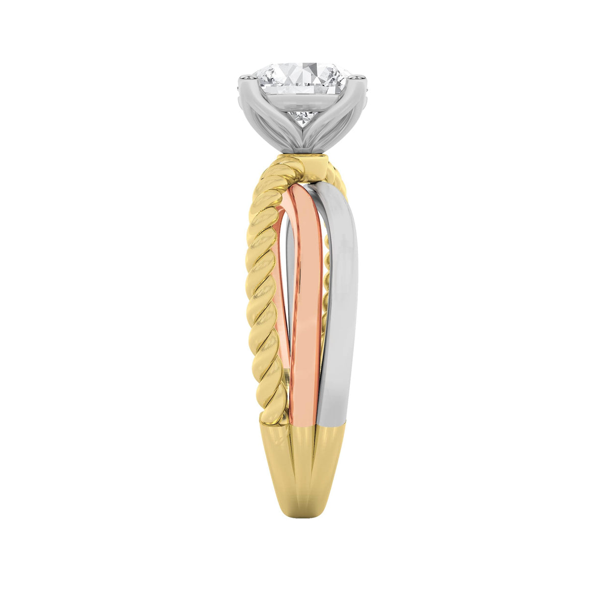 2CTW Round Lab-Grown Diamond Prong Tri Color Solitaire Fancy Ring 1 Stone