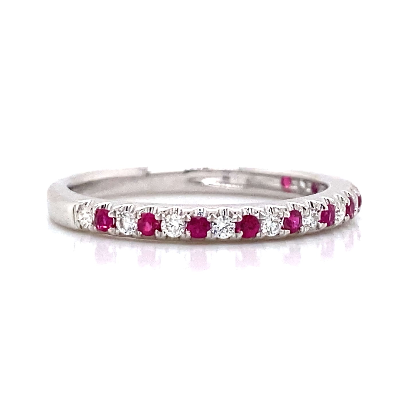 Pave Ruby & Diamond Wedding Ring in 18K White Gold