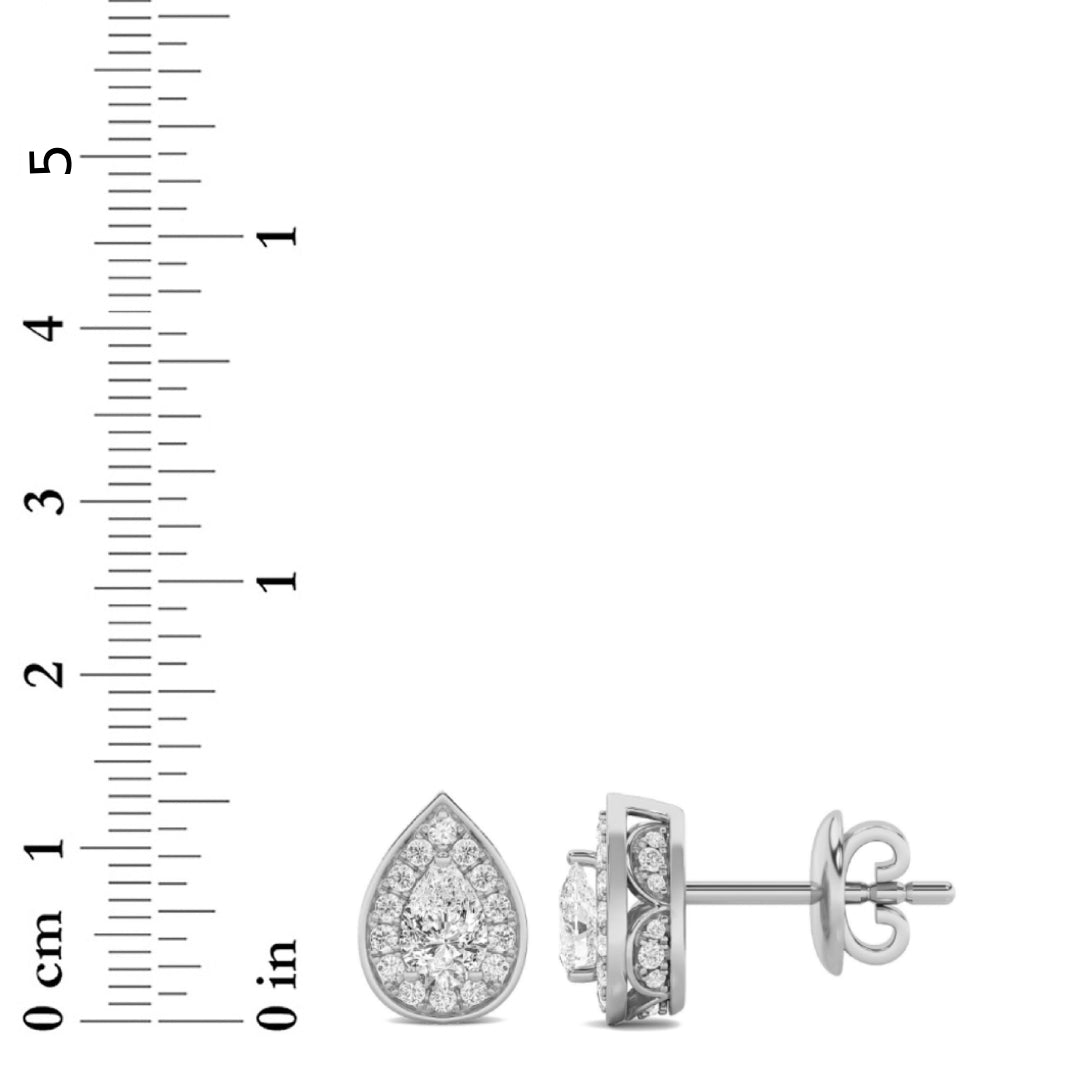 2CTW Pear Lab-Grown Diamond Prong Halo Stud Earrings 74 Stones