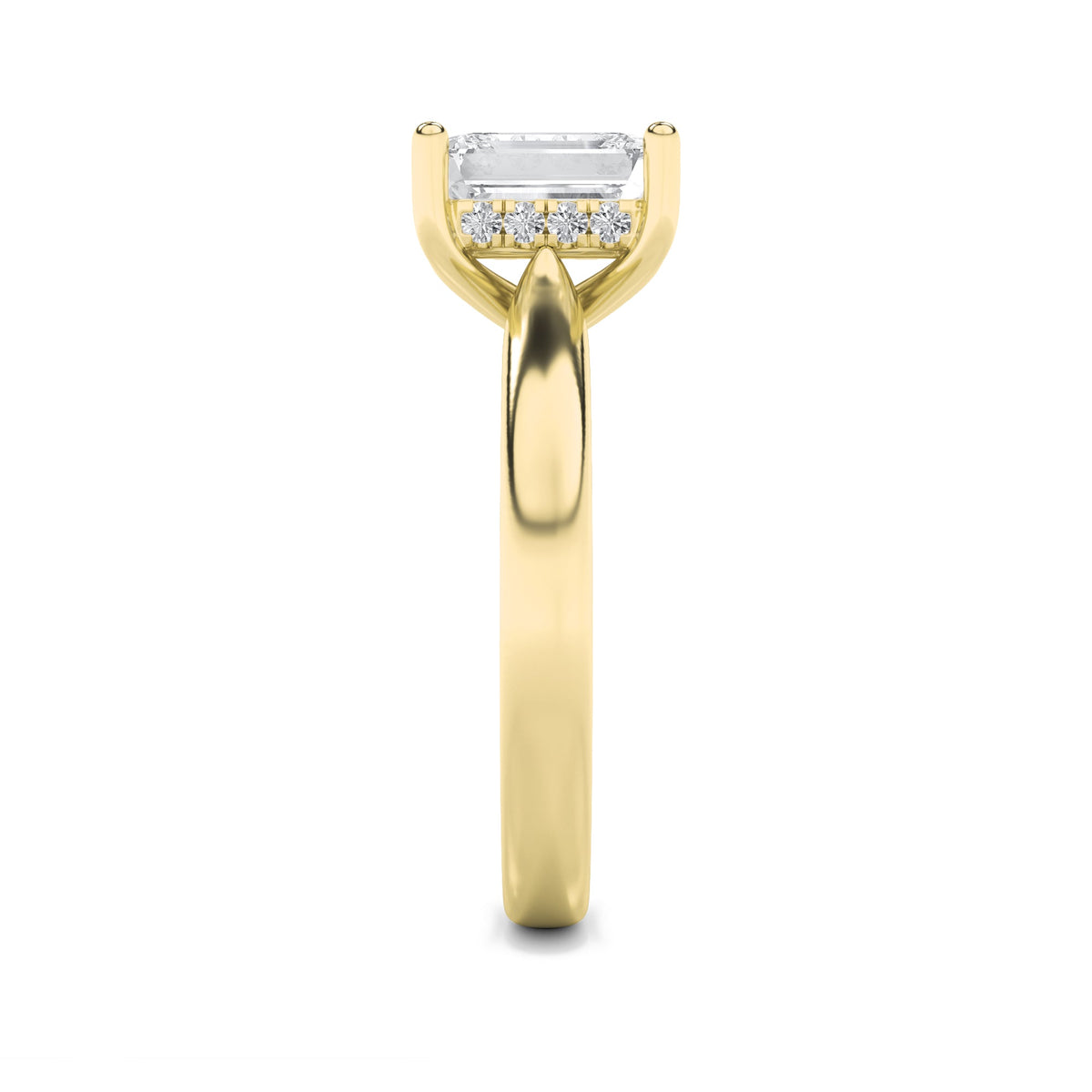 1CTW Emerald Lab-Grown Diamond Prong Hidden Halo Cathedral Shank Engagement Ring 11 Stones