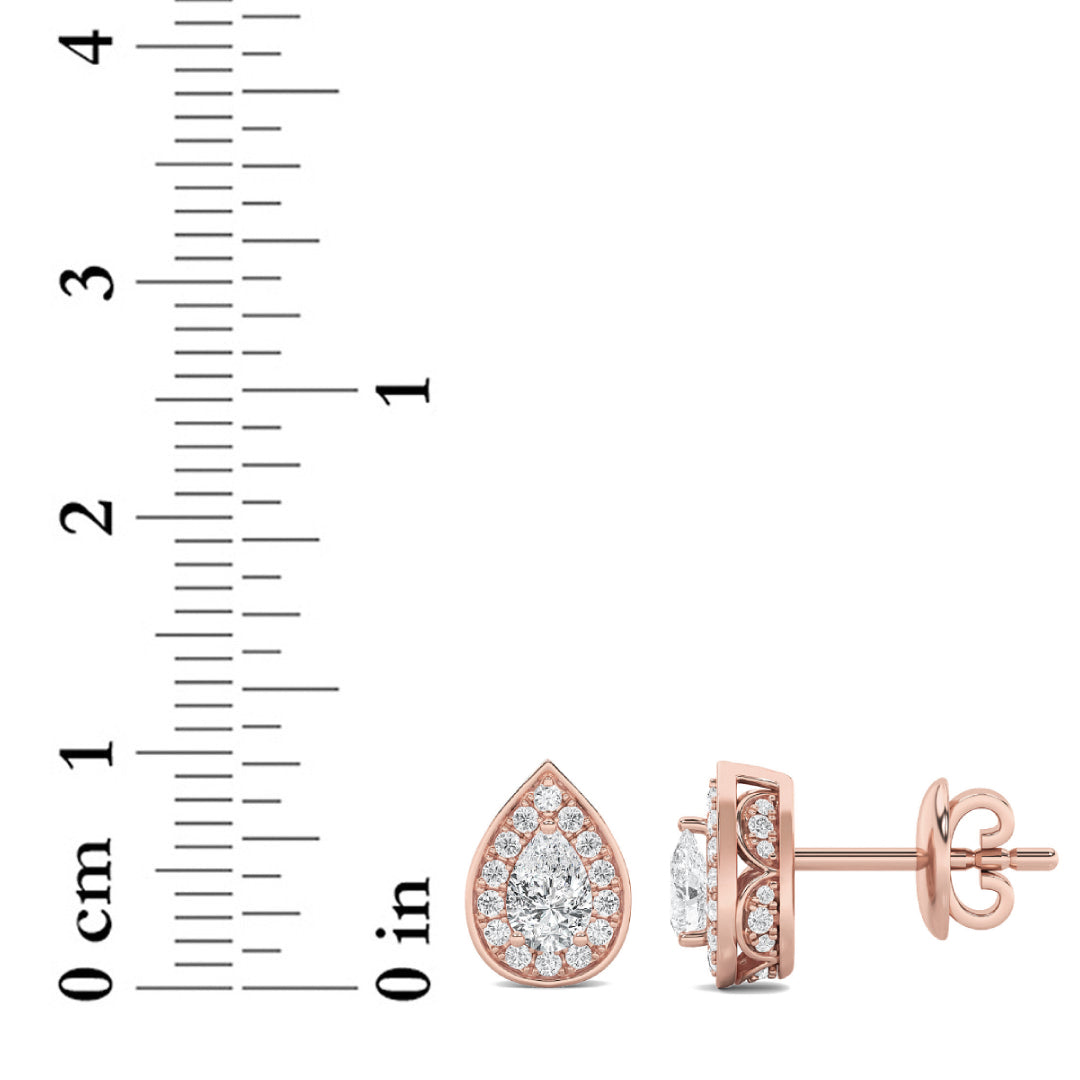 1CTW Pear Lab-Grown Diamond Prong Halo Stud Earrings 60 Stones