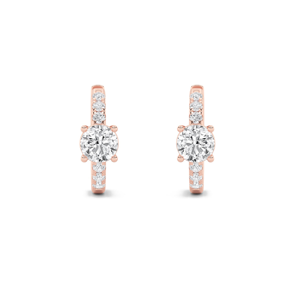 1.5CTW Round Lab-Grown Diamond Prong Solitare Accent Huggie Earrings 14 Stones