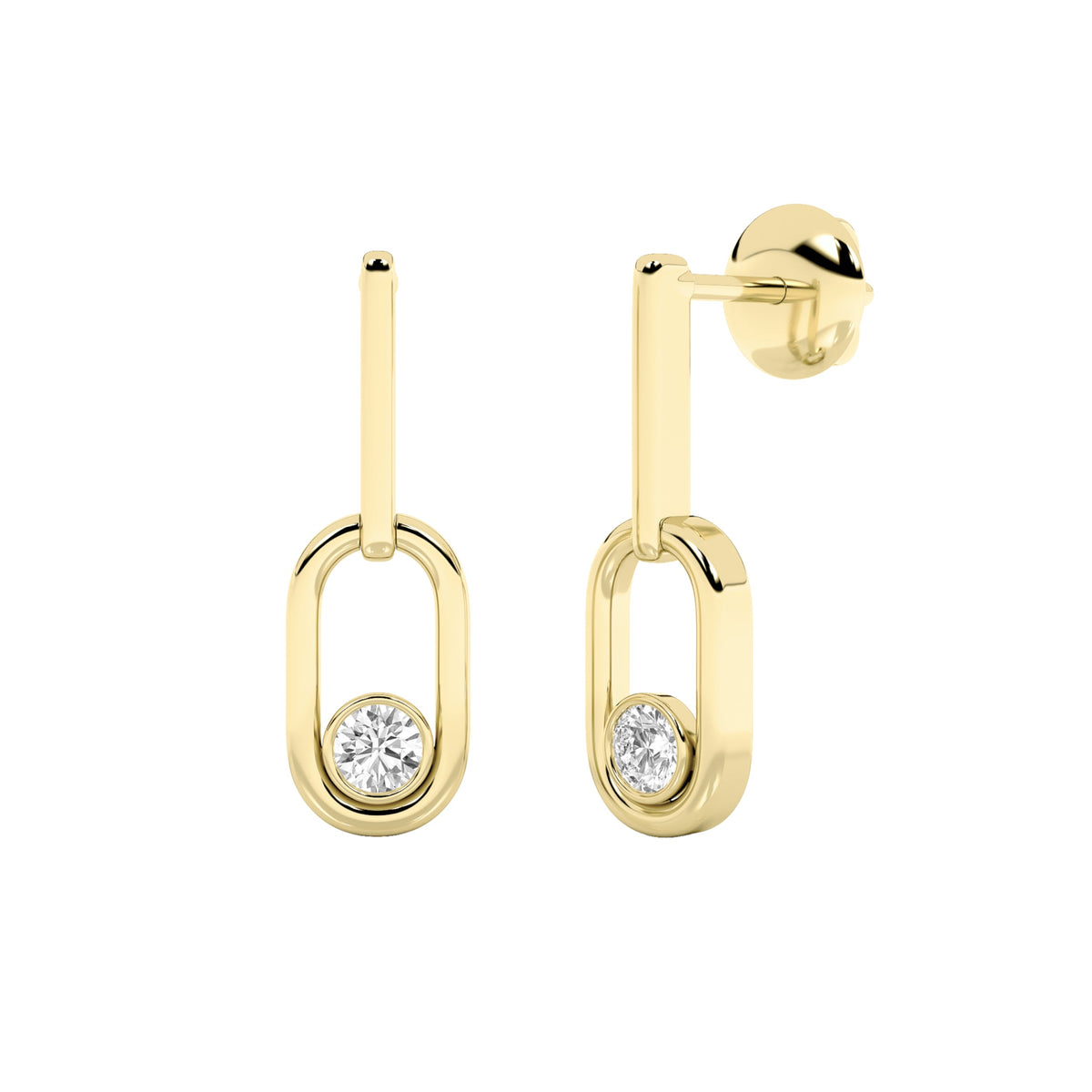 0.5CTW Round Lab-Grown Diamond Bezel Set Paperclip Dangle Earrings 2 Stones
