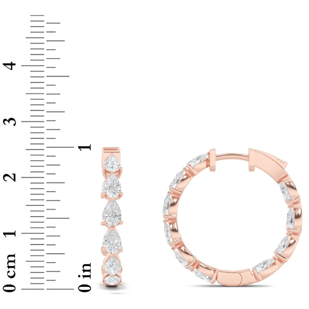 4CTW Pear Lab-Grown Diamond Prong Inside Out Hoop Earrings 20 Stones