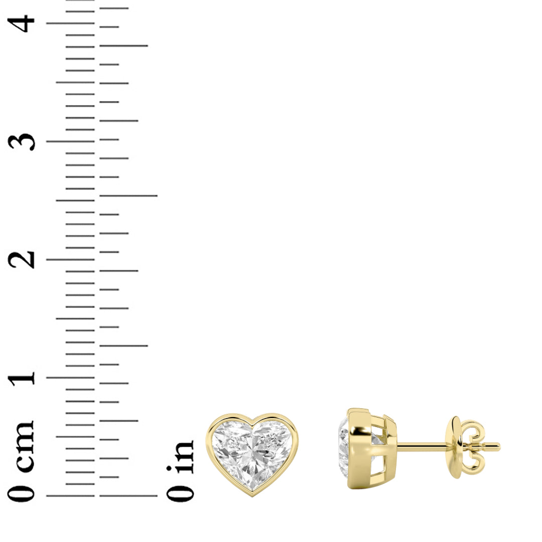 2CTW Heart Lab-Grown Diamond Bezel Set Stud Earrings 2 Stones