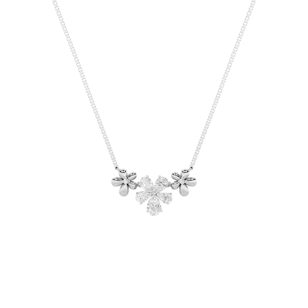 2CTW Pear Lab-Grown Diamond Prong Fancy Flower Necklace 7 Stones