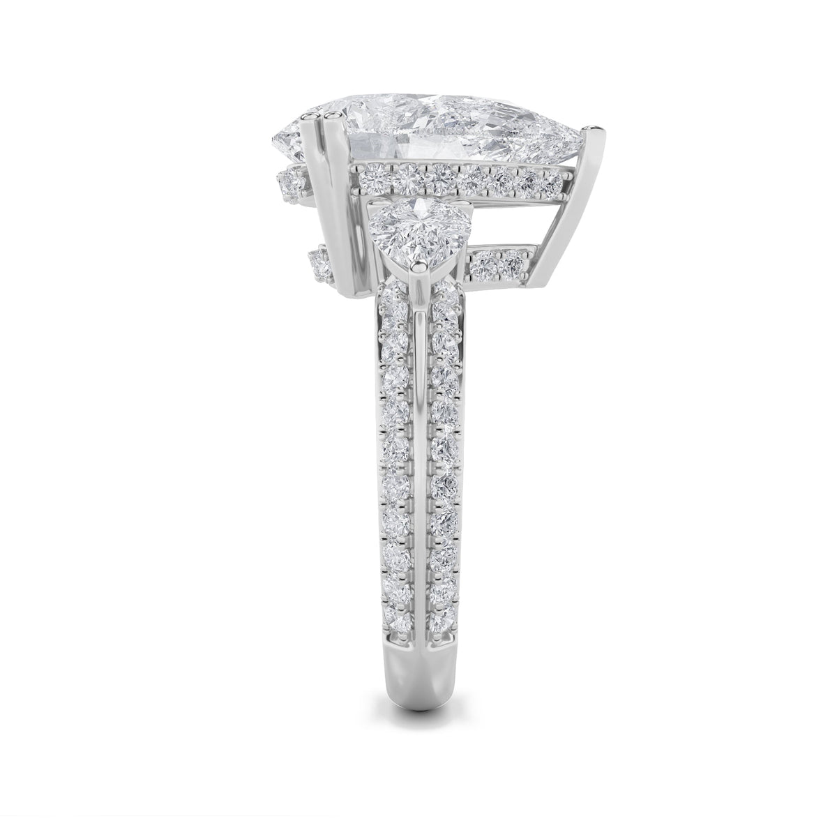 6.75CTW Pear Lab-Grown Diamond Bold Statement Accented Ring 72 Stones