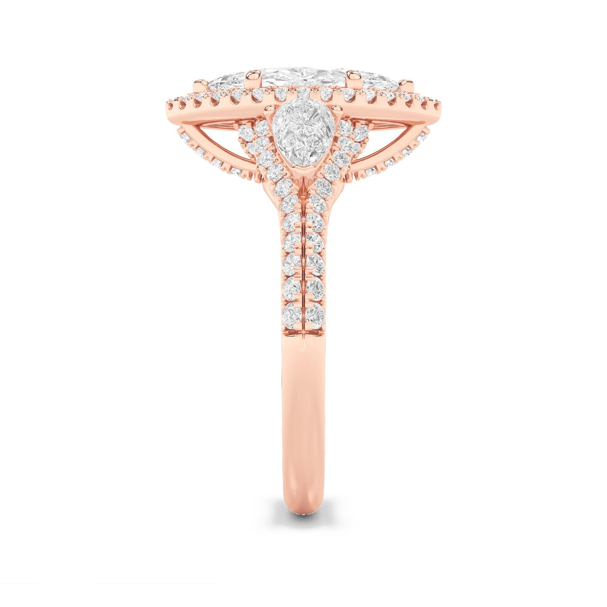 3CTW Marquise Lab-Grown Diamond Prong Three Stone Bold Accented Engagement Ring 95 Stones