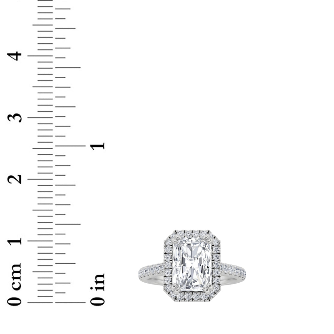 3CTW Radiant Lab-Grown Diamond Prong Classic Halo Accented Engagement Ring 51 Stones