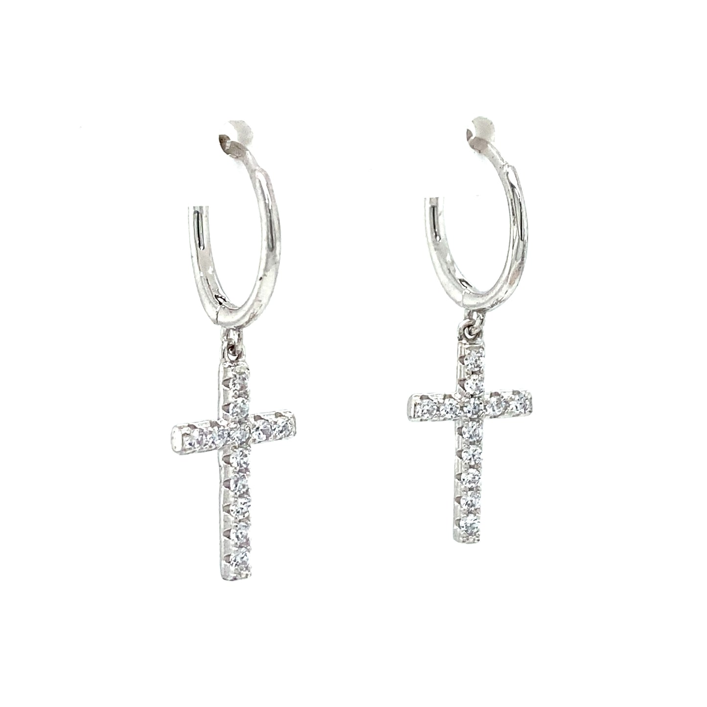 Huggie Hoop Cross Earrings in Silver