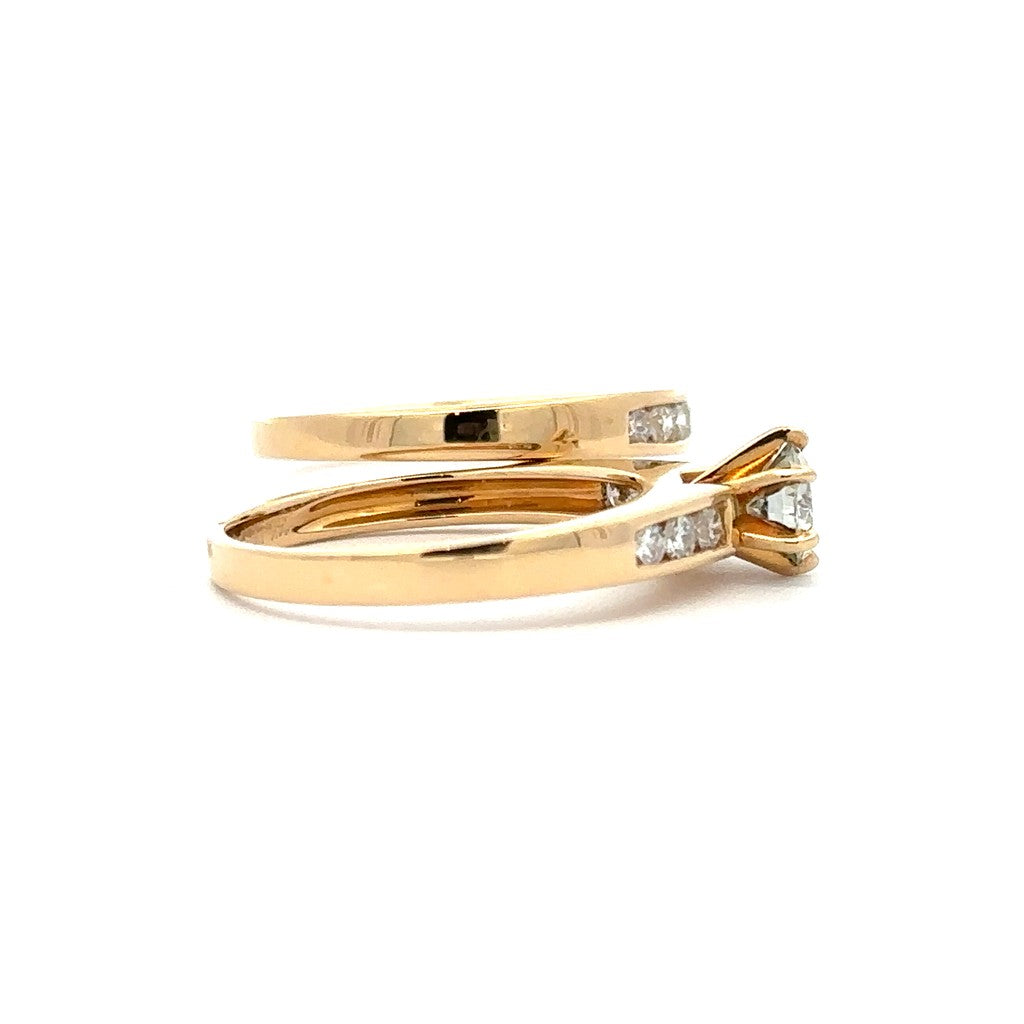 Side Stone Channel Set Bridal Set in 14K Yellow Gold