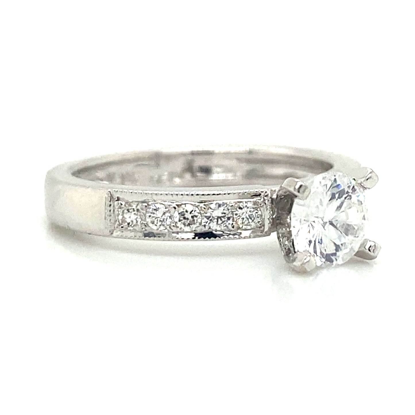 Side Stone Engagement Ring in 18K White Gold